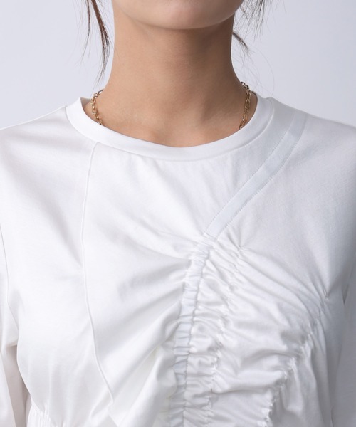 PICCIN PERLA(ピッチンペルラ)の「シャーリングフリルカットソー(Tシャツ/カットソー・レディース・ブラック/オフホワイト・M)」の12枚目の写真