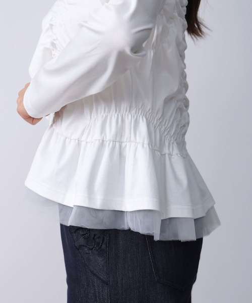 PICCIN PERLA(ピッチンペルラ)の「シャーリングフリルカットソー(Tシャツ/カットソー・レディース・ブラック/オフホワイト・M)」の15枚目の写真