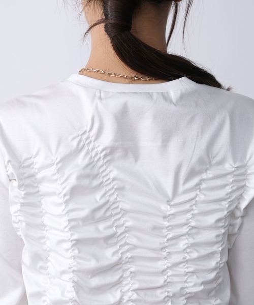 PICCIN PERLA(ピッチンペルラ)の「シャーリングフリルカットソー(Tシャツ/カットソー・レディース・ブラック/オフホワイト・M)」の13枚目の写真