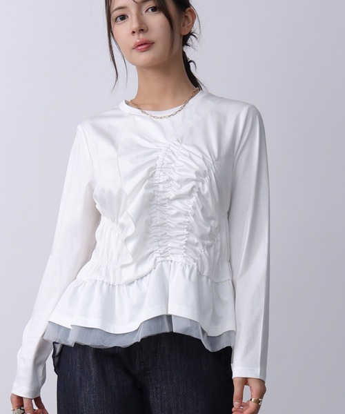 PICCIN PERLA(ピッチンペルラ)の「シャーリングフリルカットソー(Tシャツ/カットソー・レディース・ブラック/オフホワイト・M)」の18枚目の写真