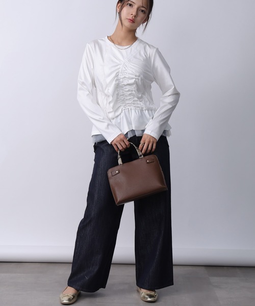 PICCIN PERLA(ピッチンペルラ)の「シャーリングフリルカットソー(Tシャツ/カットソー・レディース・ブラック/オフホワイト・M)」の22枚目の写真