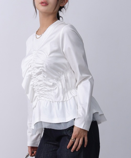 PICCIN PERLA(ピッチンペルラ)の「シャーリングフリルカットソー(Tシャツ/カットソー・レディース・ブラック/オフホワイト・M)」の19枚目の写真