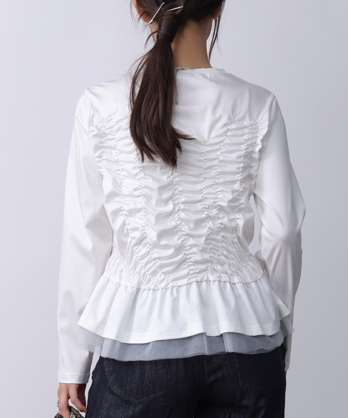 PICCIN PERLA(ピッチンペルラ)の「シャーリングフリルカットソー(Tシャツ/カットソー・レディース・ブラック/オフホワイト・M)」の20枚目の写真
