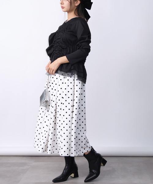 PICCIN PERLA(ピッチンペルラ)の「シャーリングフリルカットソー(Tシャツ/カットソー・レディース・ブラック/オフホワイト・M)」の10枚目の写真