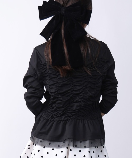 PICCIN PERLA(ピッチンペルラ)の「シャーリングフリルカットソー(Tシャツ/カットソー・レディース・ブラック/オフホワイト・M)」の7枚目の写真