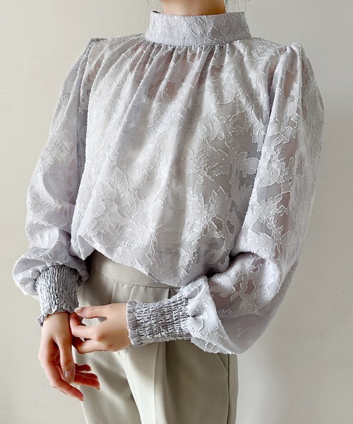 ONEP STAR(ワンピスター)の「バックリボン花柄シアーブラウス(シャツ/ブラウス・レディース・ピンク/ブラック/グレー/ブルー/ホワイト・MEDIUM/X-LARGE/LARGE)」の3枚目の写真
