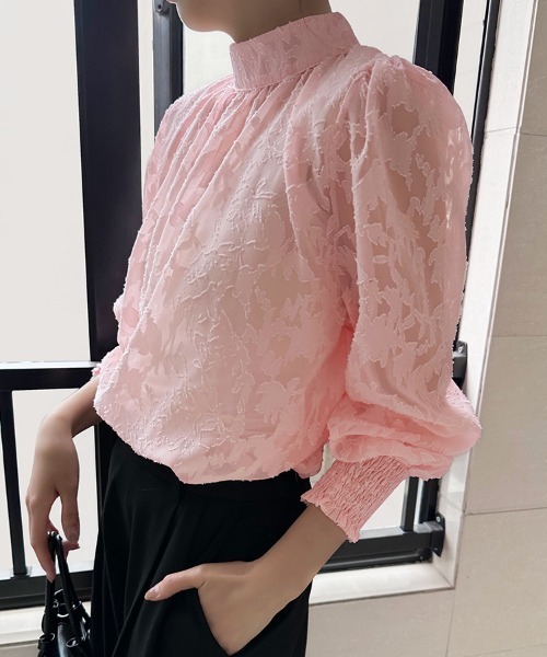 ONEP STAR(ワンピスター)の「バックリボン花柄シアーブラウス(シャツ/ブラウス・レディース・ピンク/ブラック/グレー/ブルー/ホワイト・MEDIUM/X-LARGE/LARGE)」の5枚目の写真