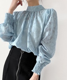 バックリボン花柄シアーブラウス