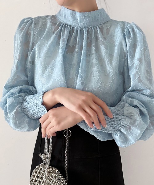 ONEP STAR(ワンピスター)の「バックリボン花柄シアーブラウス(シャツ/ブラウス・レディース・ピンク/ブラック/グレー/ブルー/ホワイト・MEDIUM/X-LARGE/LARGE)」の6枚目の写真