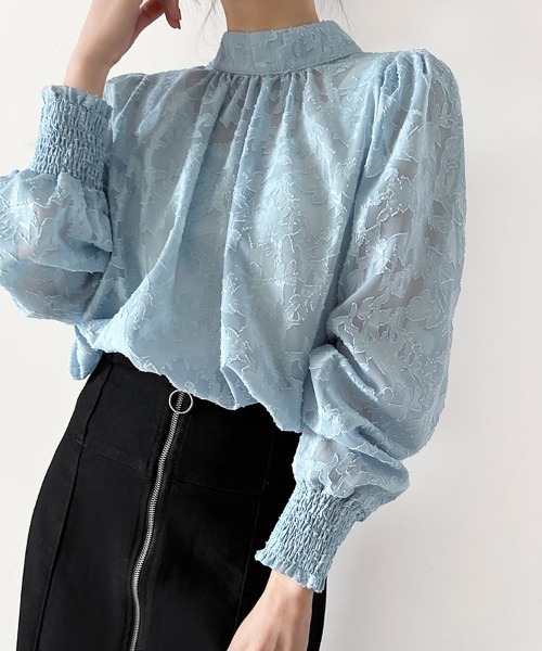 ONEP STAR(ワンピスター)の「バックリボン花柄シアーブラウス(シャツ/ブラウス・レディース・ピンク/ブラック/グレー/ブルー/ホワイト・MEDIUM/X-LARGE/LARGE)」の8枚目の写真