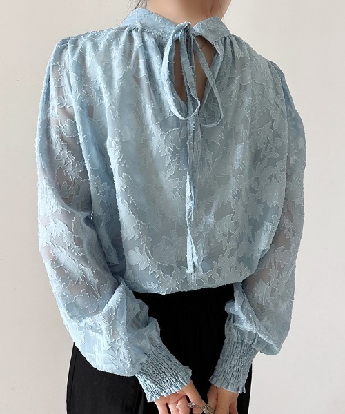 ONEP STAR(ワンピスター)の「バックリボン花柄シアーブラウス(シャツ/ブラウス・レディース・ピンク/ブラック/グレー/ブルー/ホワイト・MEDIUM/X-LARGE/LARGE)」の9枚目の写真