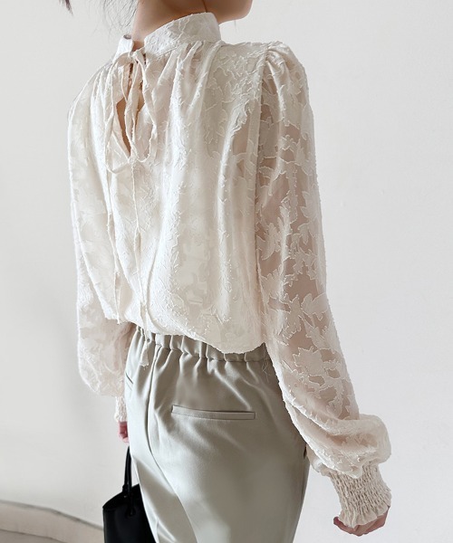ONEP STAR(ワンピスター)の「バックリボン花柄シアーブラウス(シャツ/ブラウス・レディース・ピンク/ブラック/グレー/ブルー/ホワイト・MEDIUM/X-LARGE/LARGE)」の17枚目の写真