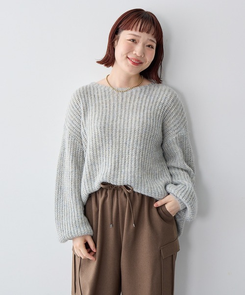 anyfee（エニフィー）の「【anyfee/大きいサイズ】ラメ混畦編みルーズニット（ニット/セーター・レディース・ベージュ/杢グレー・5L/4L/3L/LL）」の2枚目の写真