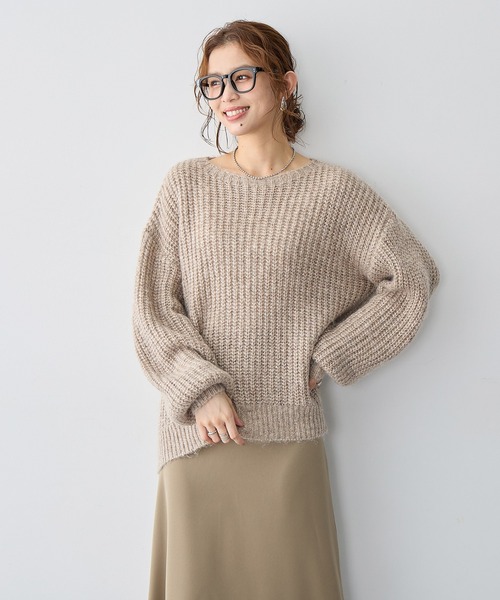 anyfee（エニフィー）の「【anyfee/大きいサイズ】ラメ混畦編みルーズニット（ニット/セーター・レディース・ベージュ/杢グレー・5L/4L/3L/LL）」の4枚目の写真