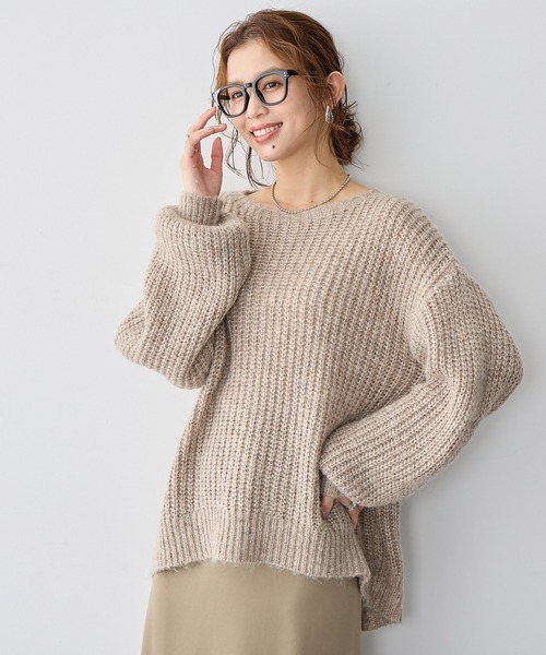 anyfee（エニフィー）の「【anyfee/大きいサイズ】ラメ混畦編みルーズニット（ニット/セーター・レディース・ベージュ/杢グレー・5L/4L/3L/LL）」の5枚目の写真