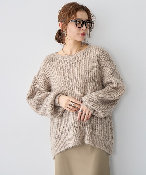 anyfee（エニフィー）の「【anyfee/大きいサイズ】ラメ混畦編みルーズニット（ニット/セーター・レディース・ベージュ/杢グレー・5L/4L/3L/LL）」の6枚目の写真