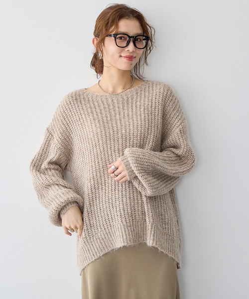 anyfee（エニフィー）の「【anyfee/大きいサイズ】ラメ混畦編みルーズニット（ニット/セーター・レディース・ベージュ/杢グレー・5L/4L/3L/LL）」の7枚目の写真