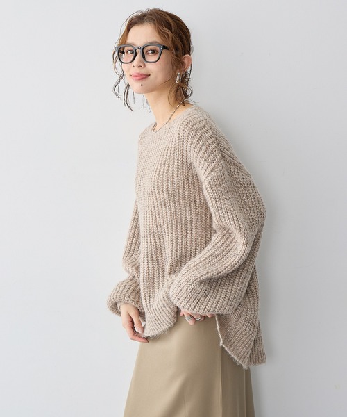 anyfee（エニフィー）の「【anyfee/大きいサイズ】ラメ混畦編みルーズニット（ニット/セーター・レディース・ベージュ/杢グレー・5L/4L/3L/LL）」の8枚目の写真
