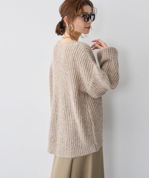 anyfee（エニフィー）の「【anyfee/大きいサイズ】ラメ混畦編みルーズニット（ニット/セーター・レディース・ベージュ/杢グレー・5L/4L/3L/LL）」の9枚目の写真
