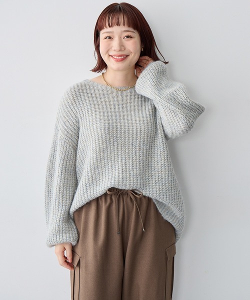 anyfee（エニフィー）の「【anyfee/大きいサイズ】ラメ混畦編みルーズニット（ニット/セーター・レディース・ベージュ/杢グレー・5L/4L/3L/LL）」の13枚目の写真