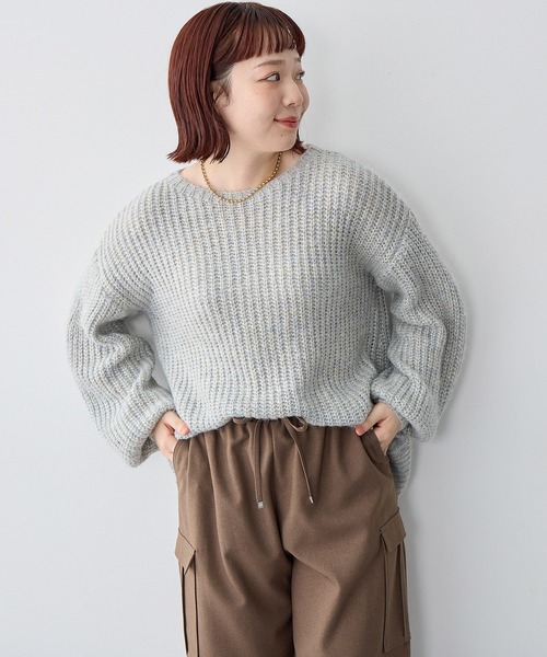 anyfee（エニフィー）の「【anyfee/大きいサイズ】ラメ混畦編みルーズニット（ニット/セーター・レディース・ベージュ/杢グレー・5L/4L/3L/LL）」の14枚目の写真