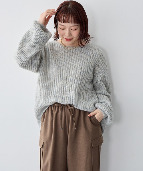 anyfee（エニフィー）の「【anyfee/大きいサイズ】ラメ混畦編みルーズニット（ニット/セーター・レディース・ベージュ/杢グレー・5L/4L/3L/LL）」の16枚目の写真