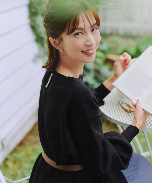 安田美沙子さん着用】ボリュームパフスリーブニットチュニック（ニット