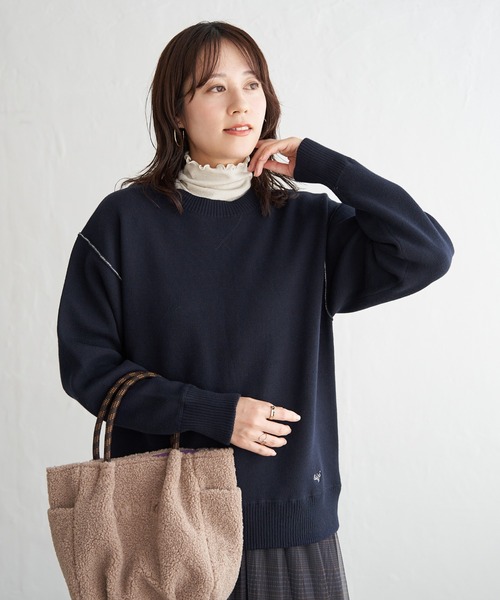 ikka(イッカ)の「コットンMIXスウェットライクニット(ニット/セーター・レディース・オフホワイト/グリーン/ネイビー/レッド・M/L/S)」の8枚目の写真
