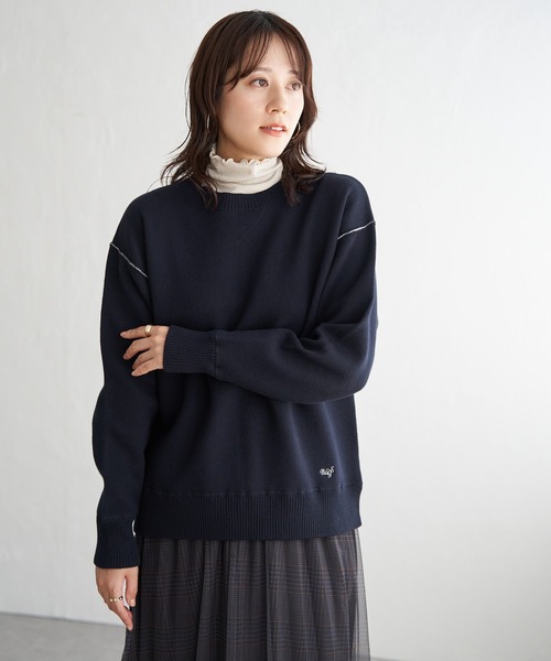 ikka(イッカ)の「コットンMIXスウェットライクニット(ニット/セーター・レディース・オフホワイト/グリーン/ネイビー/レッド・M/L/S)」の9枚目の写真