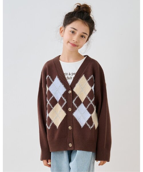 pom ponette junior(ポンポネットジュニア)の「アーガイルニットカーデ(カーディガン/ボレロ・キッズ・ネイビー/エメラルド/ブラウン・L:160cm/M:150cm/LL(165cm)/S:140cm)」の3枚目の写真