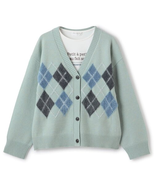 pom ponette junior(ポンポネットジュニア)の「アーガイルニットカーデ(カーディガン/ボレロ・キッズ・ネイビー/エメラルド/ブラウン・L:160cm/M:150cm/LL(165cm)/S:140cm)」の5枚目の写真