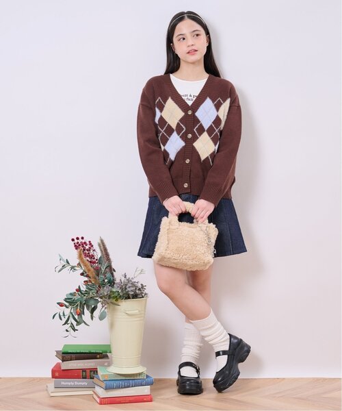 pom ponette junior(ポンポネットジュニア)の「アーガイルニットカーデ(カーディガン/ボレロ・キッズ・ネイビー/エメラルド/ブラウン・L:160cm/M:150cm/LL(165cm)/S:140cm)」の10枚目の写真