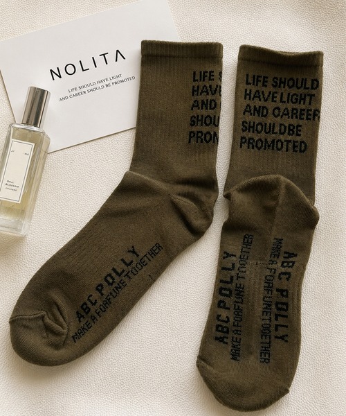 NOLITA LABORATORY(ノリータラボラトリー)の「【 NOLITA / ノリータ 】スローガン クルーソックス 靴下(ソックス/靴下・レディース・ブラック/カーキ/ホワイト/ブラウン/グレー・FREE)」の5枚目の写真