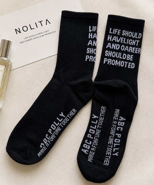 NOLITA LABORATORY(ノリータラボラトリー)の「【 NOLITA / ノリータ 】スローガン クルーソックス 靴下(ソックス/靴下・レディース・ブラック/カーキ/ホワイト/ブラウン/グレー・FREE)」の2枚目の写真