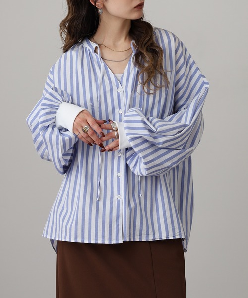 OMNES(オムネス)の「製品洗いブロード袖口リブギャザーシャツ(シャツ/ブラウス・レディース・グレー系その他/ライトブルー/ブルー系その他/ライトグレー/ホワイト/ブラック系その他・FREE)」の6枚目の写真