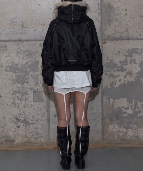 FANCY CLUB（ファンシークラブ）の「【FANCY CLUB】EYELET FUR MA-1 / 【ファンシークラブ】アイレットファーＭＡ-1（MA-1・レディース・ブラック/バーガンディー・ONE SIZE）」の20枚目の写真