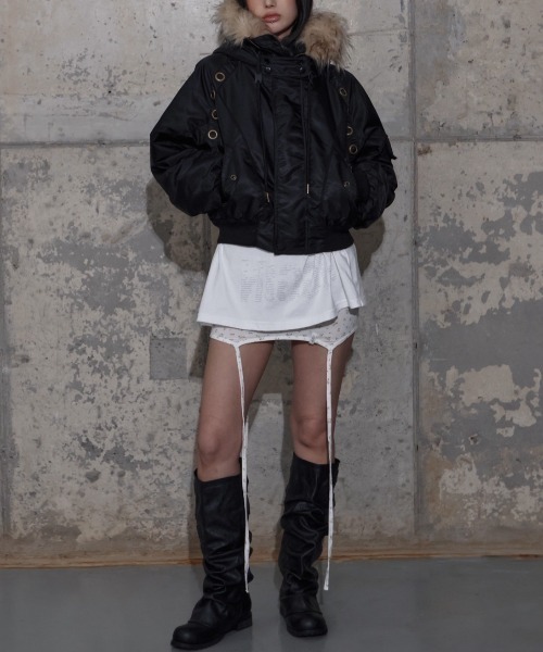 FANCY CLUB（ファンシークラブ）の「【FANCY CLUB】EYELET FUR MA-1 / 【ファンシークラブ】アイレットファーＭＡ-1（MA-1・レディース・ブラック/バーガンディー・ONE SIZE）」の17枚目の写真