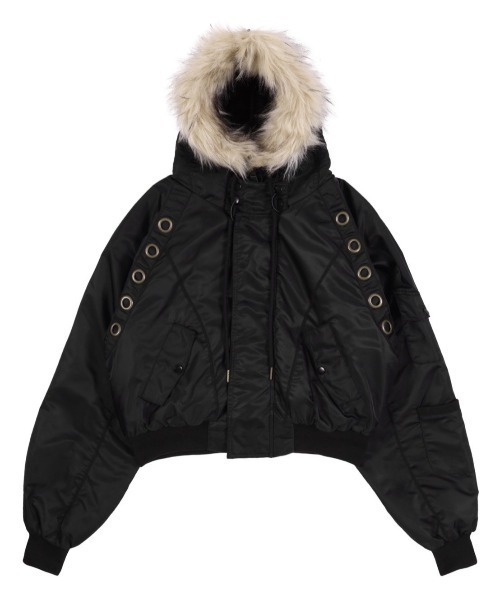 FANCY CLUB（ファンシークラブ）の「【FANCY CLUB】EYELET FUR MA-1 / 【ファンシークラブ】アイレットファーＭＡ-1（MA-1・レディース・ブラック/バーガンディー・ONE SIZE）」の21枚目の写真