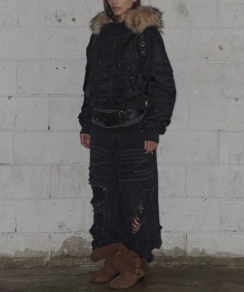 FANCY CLUB（ファンシークラブ）の「【FANCY CLUB】EYELET FUR MA-1 / 【ファンシークラブ】アイレットファーＭＡ-1（MA-1・レディース・ブラック/バーガンディー・ONE SIZE）」の15枚目の写真