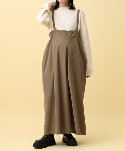 LEPSIM(レプシィム)の「【産前・産後対応】マタニティ/サス付きタックサロペ 593776(マタニティウェア/グッズ・レディース・キャメル/ブラック・FREE)」の1枚目の写真