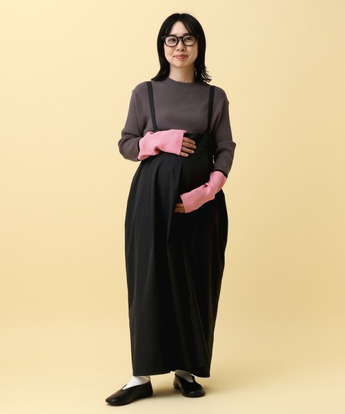 LEPSIM(レプシィム)の「【産前・産後対応】マタニティ/サス付きタックサロペ 593776(マタニティウェア/グッズ・レディース・キャメル/ブラック・FREE)」の7枚目の写真