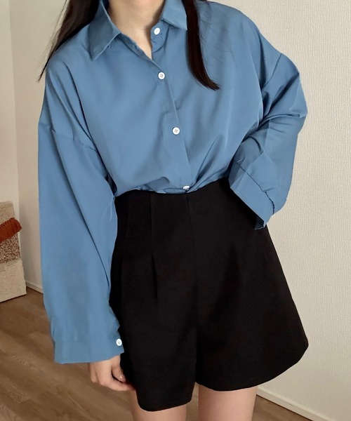 Cham.（チャム）の「シアーオーバーシャツ（シャツ/ブラウス・レディース・ブラック/オフホワイト/ブルー・F）」の3枚目の写真