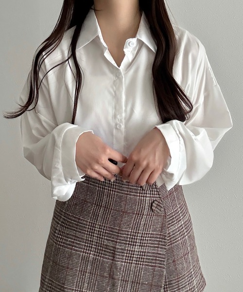 Cham.（チャム）の「シアーオーバーシャツ（シャツ/ブラウス・レディース・ブラック/オフホワイト/ブルー・F）」の4枚目の写真