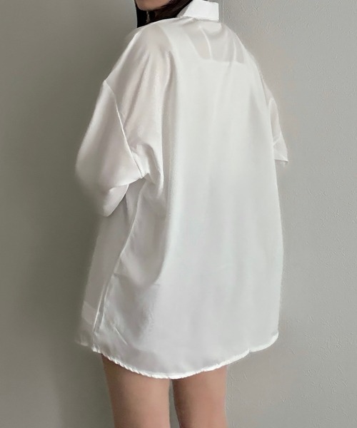 Cham.（チャム）の「シアーオーバーシャツ（シャツ/ブラウス・レディース・ブラック/オフホワイト/ブルー・F）」の9枚目の写真