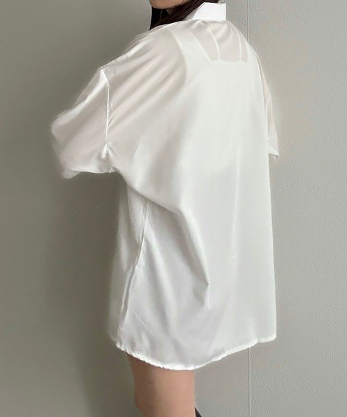 Cham.（チャム）の「シアーオーバーシャツ（シャツ/ブラウス・レディース・ブラック/オフホワイト/ブルー・F）」の10枚目の写真