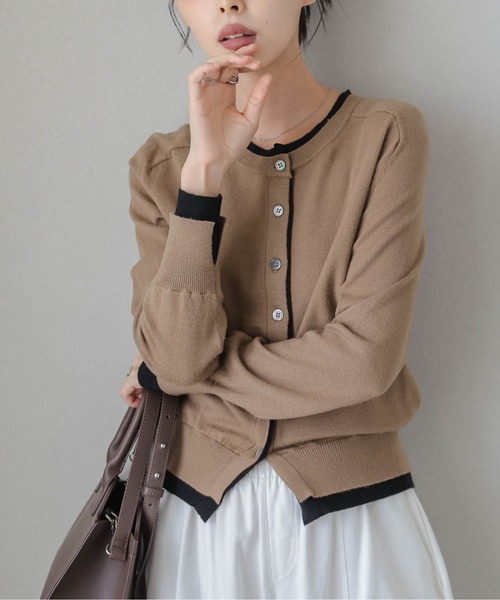 セール】バイカラーレイヤードニットカーディガン（カーディガン