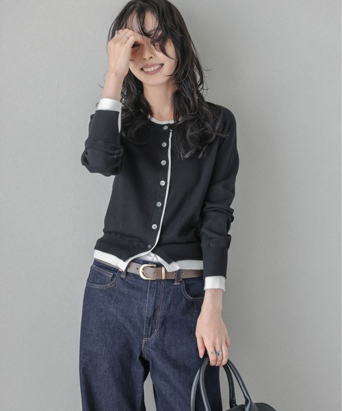 La-gemme（ラジェム）の「バイカラーレイヤードニットカーディガン（カーディガン/ボレロ・レディース・ブラウン/グレー/ブラック・フリー）」の2枚目の写真