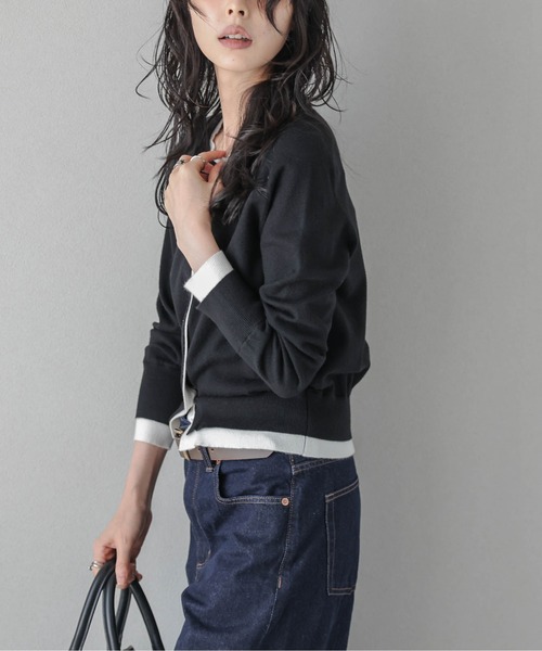 La-gemme（ラジェム）の「バイカラーレイヤードニットカーディガン（カーディガン/ボレロ・レディース・ブラウン/グレー/ブラック・フリー）」の7枚目の写真