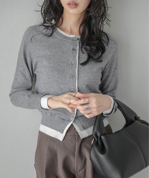 La-gemme（ラジェム）の「バイカラーレイヤードニットカーディガン（カーディガン/ボレロ・レディース・ブラウン/グレー/ブラック・フリー）」の14枚目の写真