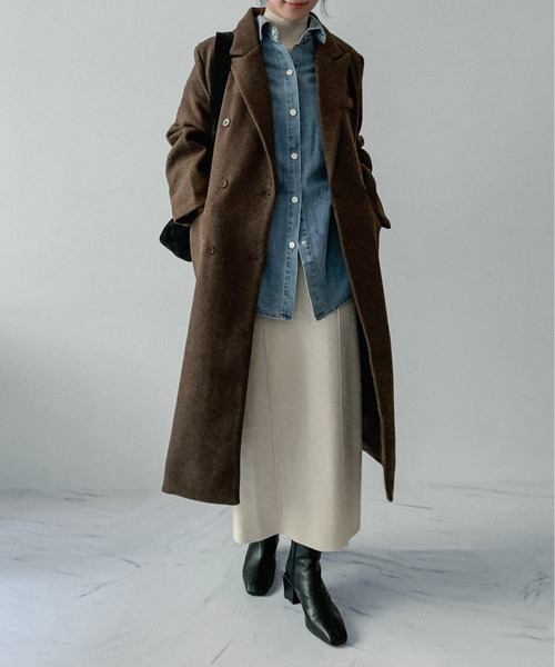 on:nue(オンニュ)の「【on:nue】ダブルボタンロングチェスターコート(チェスターコート・レディース・ブラック/アイボリー/ブラウン・FREE)」の3枚目の写真